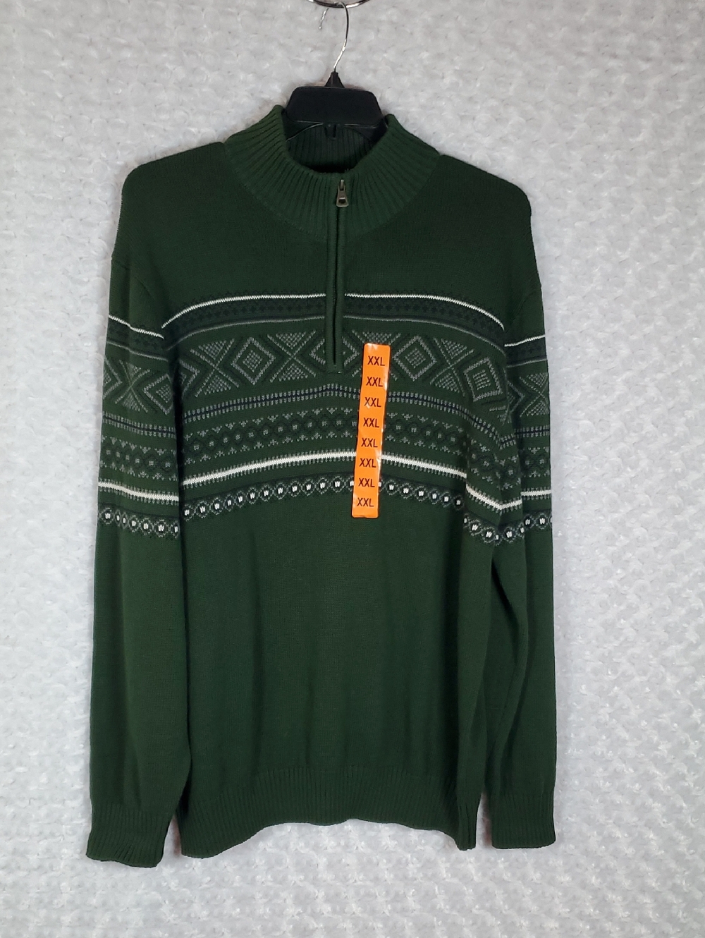 Weatherproof Men's Dark Green Zip-Up Fair Isle Sweater XXL